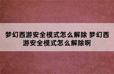 梦幻西游安全模式怎么解除 梦幻西游安全模式怎么解除啊